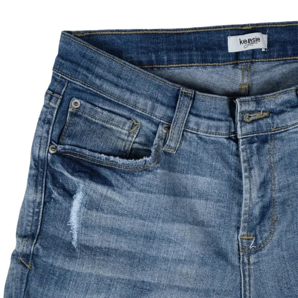 Kenzie || The Short Rolled Leg Blue Jeans Denim Shorts, Size 8/29, Rise 7" - Picture 3 of 8